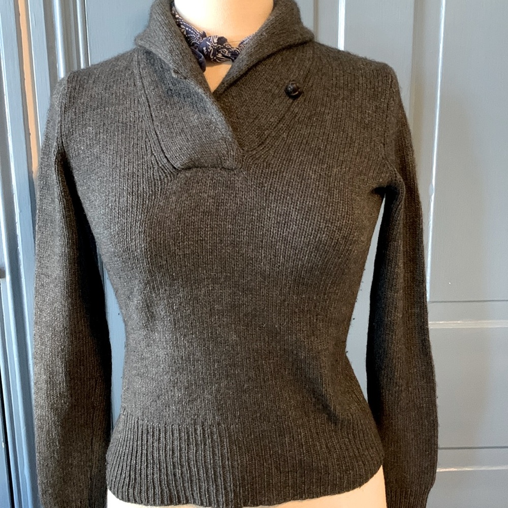Ralph Lauren Gray Shawl Collar Pullover Sweater Cashmere Blend